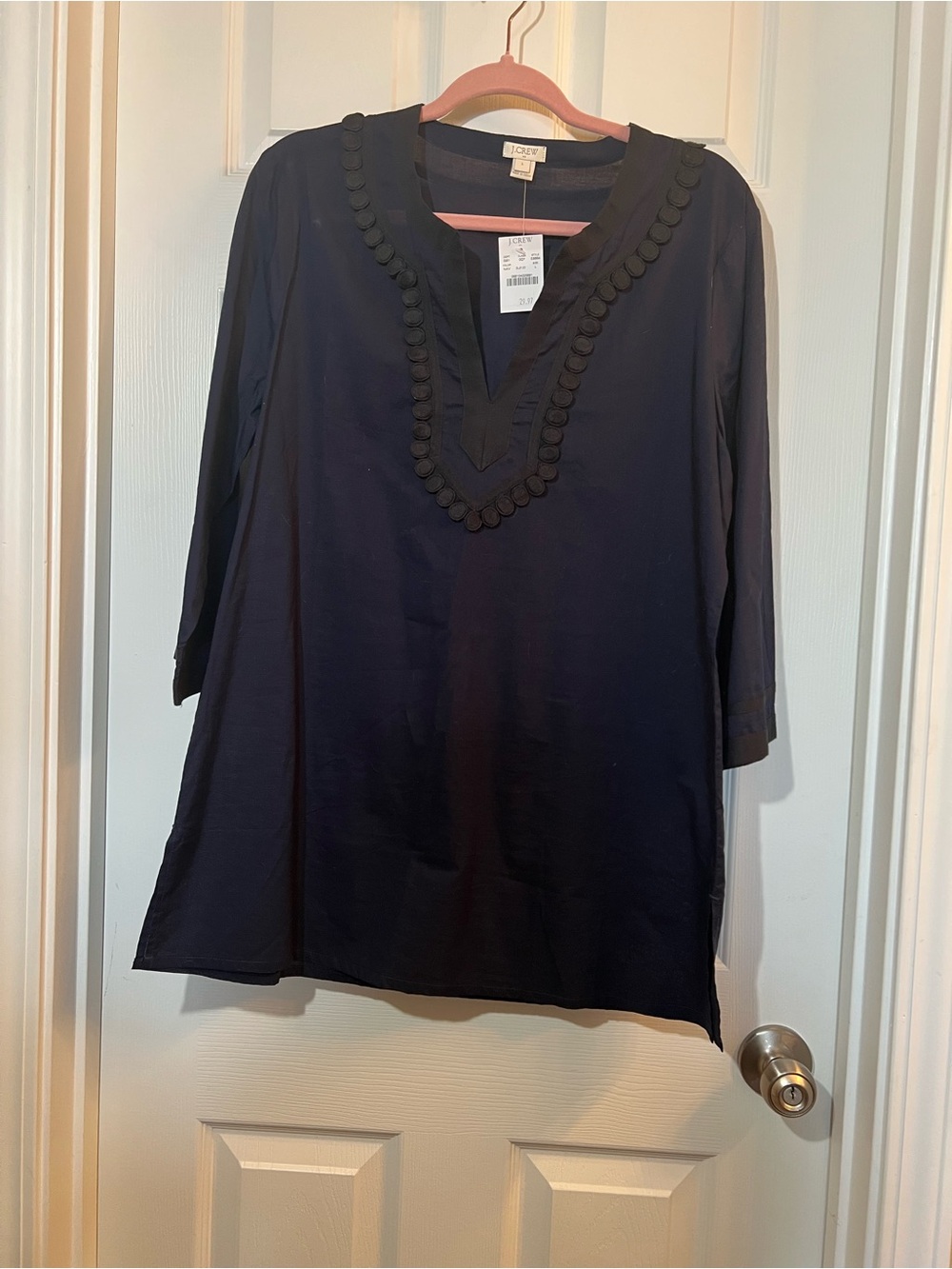 🦋 NWT J. Crew Navy V-Neck Tunic with Decorative Trim size large
